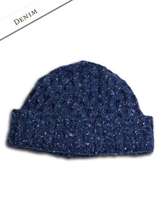 Wool Cashmere Aran Honeycomb Hat - Denim