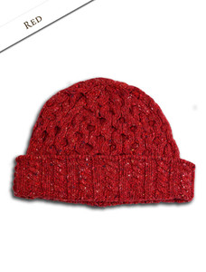 Women's Wool Cashmere Aran Honeycomb Hat - Red