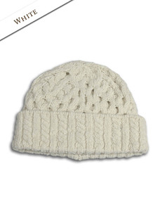Women's Wool Cashmere Aran Honeycomb Hat - Natural White