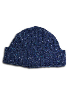 Women's Wool Cashmere Aran Honeycomb Hat - Denim