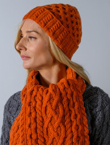 Women's Wool Cashmere Aran Honeycomb Hat - Terracotta