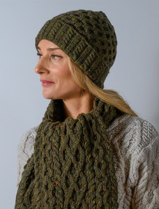 Women's Wool Cashmere Aran Honeycomb Hat - Loden
