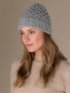 Women's Wool Cashmere Aran Honeycomb Hat - Light Grey