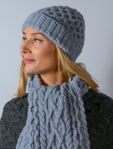 Women's Wool Cashmere Aran Honeycomb Hat - Sky
