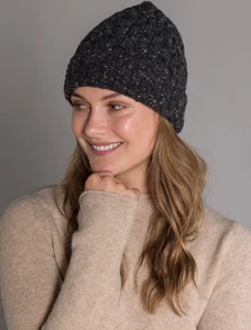 Women's Wool Cashmere Aran Honeycomb Hat - Charcoal