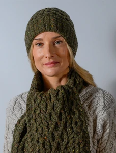 Women's Wool Cashmere Aran Honeycomb Hat - Loden