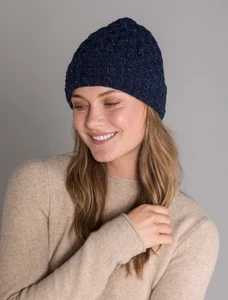 Women's Wool Cashmere Aran Honeycomb Hat - Rich Navy