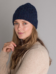 Women's Wool Cashmere Aran Honeycomb Hat - Rich Navy