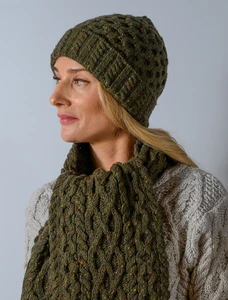 Women's Wool Cashmere Aran Honeycomb Hat - Loden