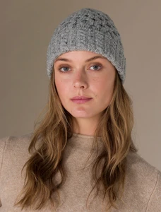Women's Wool Cashmere Aran Honeycomb Hat - Light Grey