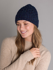 Women's Wool Cashmere Aran Honeycomb Hat - Rich Navy