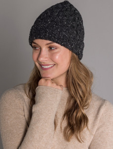 Women's Wool Cashmere Aran Honeycomb Hat - Charcoal