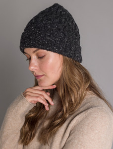Women's Wool Cashmere Aran Honeycomb Hat - Charcoal