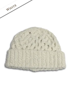 Women's Wool Cashmere Aran Honeycomb Hat - Natural White