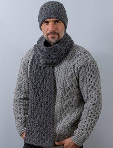 Men's Wool Cashmere Honeycomb Scarf - Mid Grey