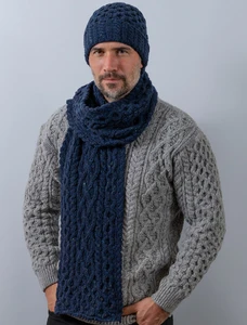 Men's Wool Cashmere Honeycomb Scarf - Rich Navy