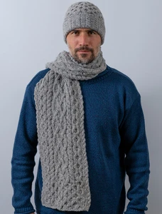 Men's Wool Cashmere Honeycomb Scarf - Light Grey