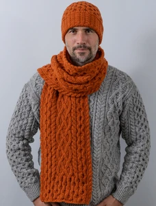 Men's Wool Cashmere Honeycomb Scarf - Terracotta