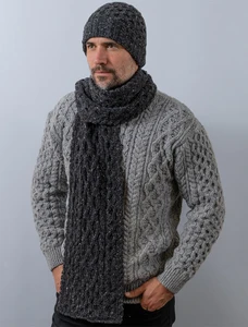 Men's Wool Cashmere Honeycomb Scarf  -  Charcoal
