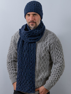 Men's Wool Cashmere Honeycomb Scarf - Rich Navy