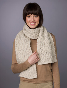 Women's Wool Cashmere Aran Honeycomb Scarf - Chalkstone