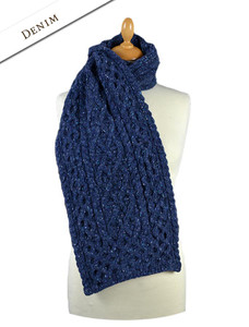Women's Wool Cashmere Aran Honeycomb Scarf - Denim