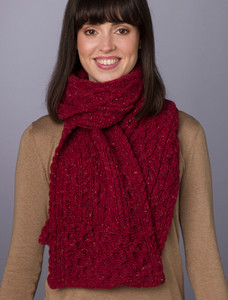 Women's Wool Cashmere Aran Honeycomb Scarf - Red
