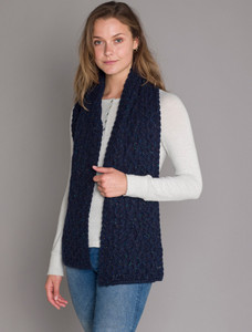Women's Wool Cashmere Aran Honeycomb Scarf - Rich Navy