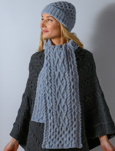 Women's Wool Cashmere Aran Honeycomb Scarf - Sky