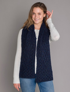 Women's Wool Cashmere Aran Honeycomb Scarf - Rich Navy