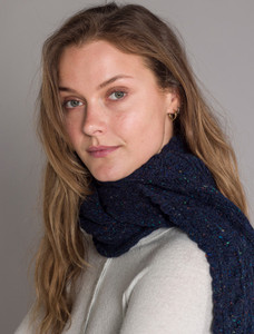 Women's Wool Cashmere Aran Honeycomb Scarf - Rich Navy