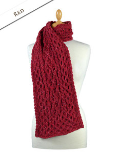 Women's Wool Cashmere Aran Honeycomb Scarf - Red