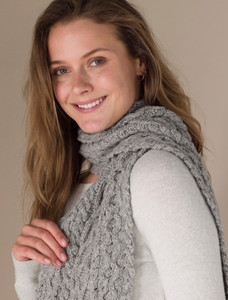 Women's Wool Cashmere Aran Honeycomb Scarf - Light Grey