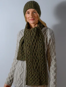 Women's Wool Cashmere Aran Honeycomb Scarf - Loden