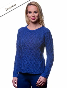 Lambay Aran Sweater for Women - Indigo