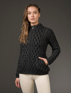 Plated Cardigan with Celtic Zip - Charcoal Mix