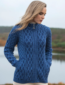 Plated Cardigan with Celtic Zip - Blue Marl Mix