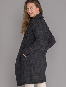 Woven Textured Aran Wrap Coat - Graphite