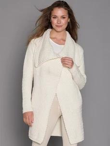 Woven Textured Aran Wrap Coat - White