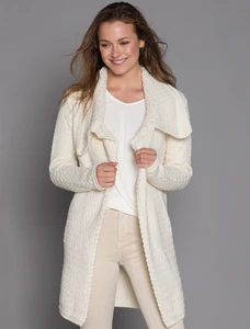 Woven Textured Aran Wrap Coat - White