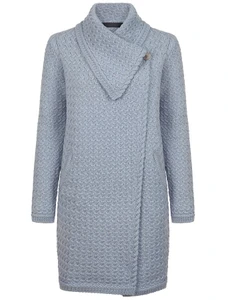 Woven Textured Aran Wrap Coat - Dove Grey