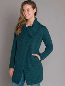 Woven Textured Aran Wrap Coat - Atlantic