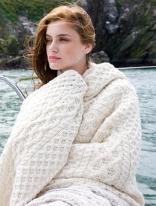Wool Cashmere Aran Throw - White