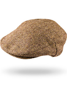 Irish Tweed Flat Cap - Beige & Brown Herringbone
