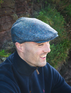Irish Tweed Flat Cap - Navy Herringbone