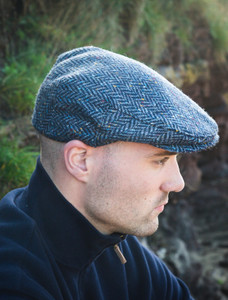 Irish Tweed Flat Cap - Navy Herringbone