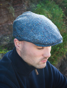 Irish Tweed Flat Cap - Navy Herringbone