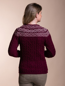 Women's Merino Fair Isle Sweater With Pockets - Damson Velvet Plum