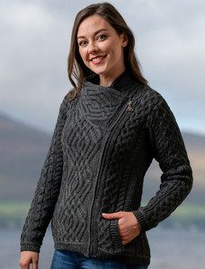 Cable Knit Jacket with Celtic Knot Side Zip -  Charcoal