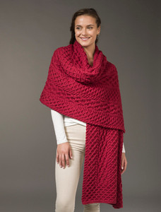 Cable Aran Wrap - Dark Red